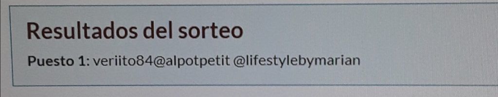 Ganadora sorteo