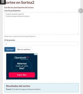 Saque un finalista de Facebook, otro de Instagram y aquí la ganadora. Participó en Instagram. Enhorabuena.