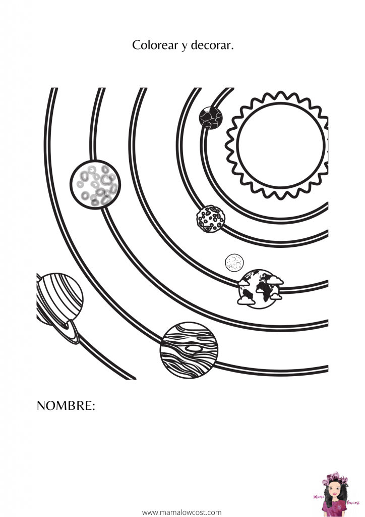 sistema solar con todos los planetas para colorear. Recursos educativos de planetas