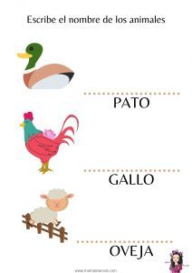 Escribe el nombre de los animales