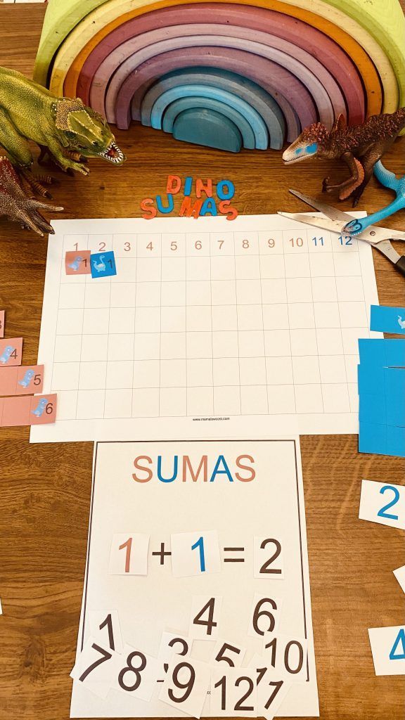 Juego de sumas con dinosaurios.