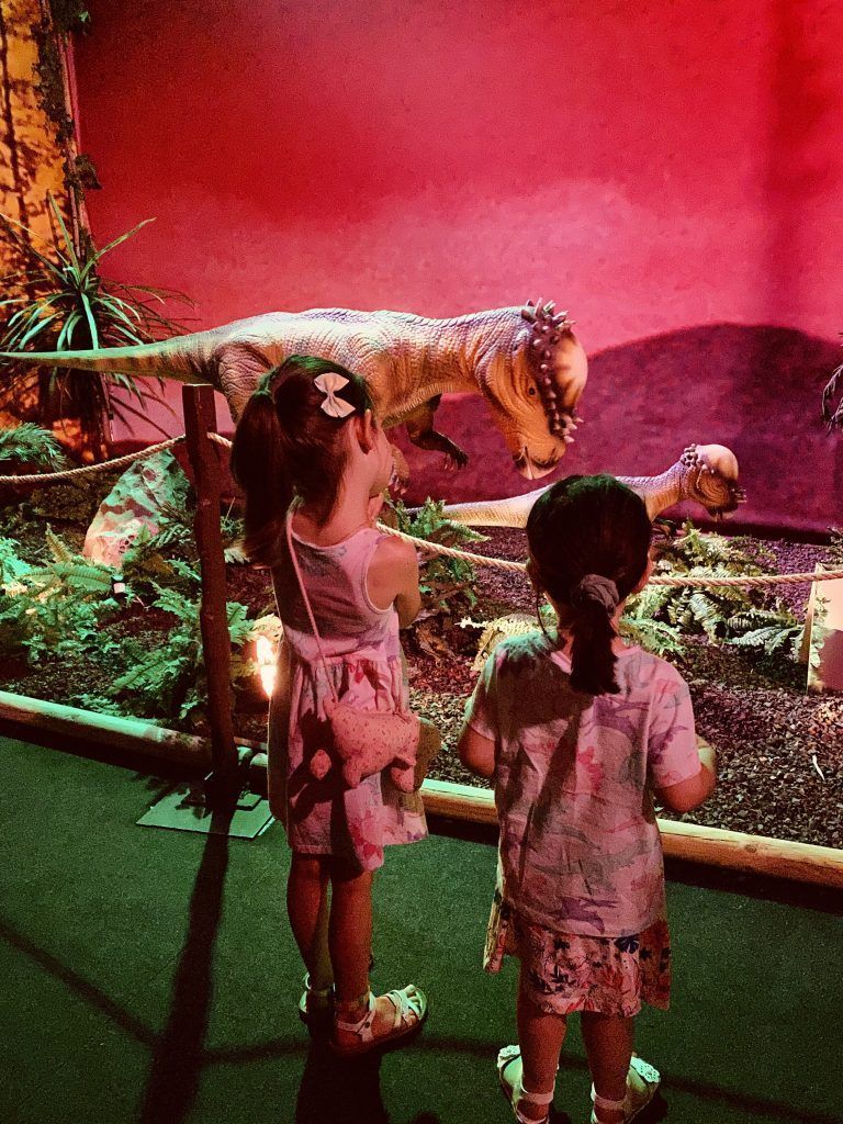 Las niñas observando dinos